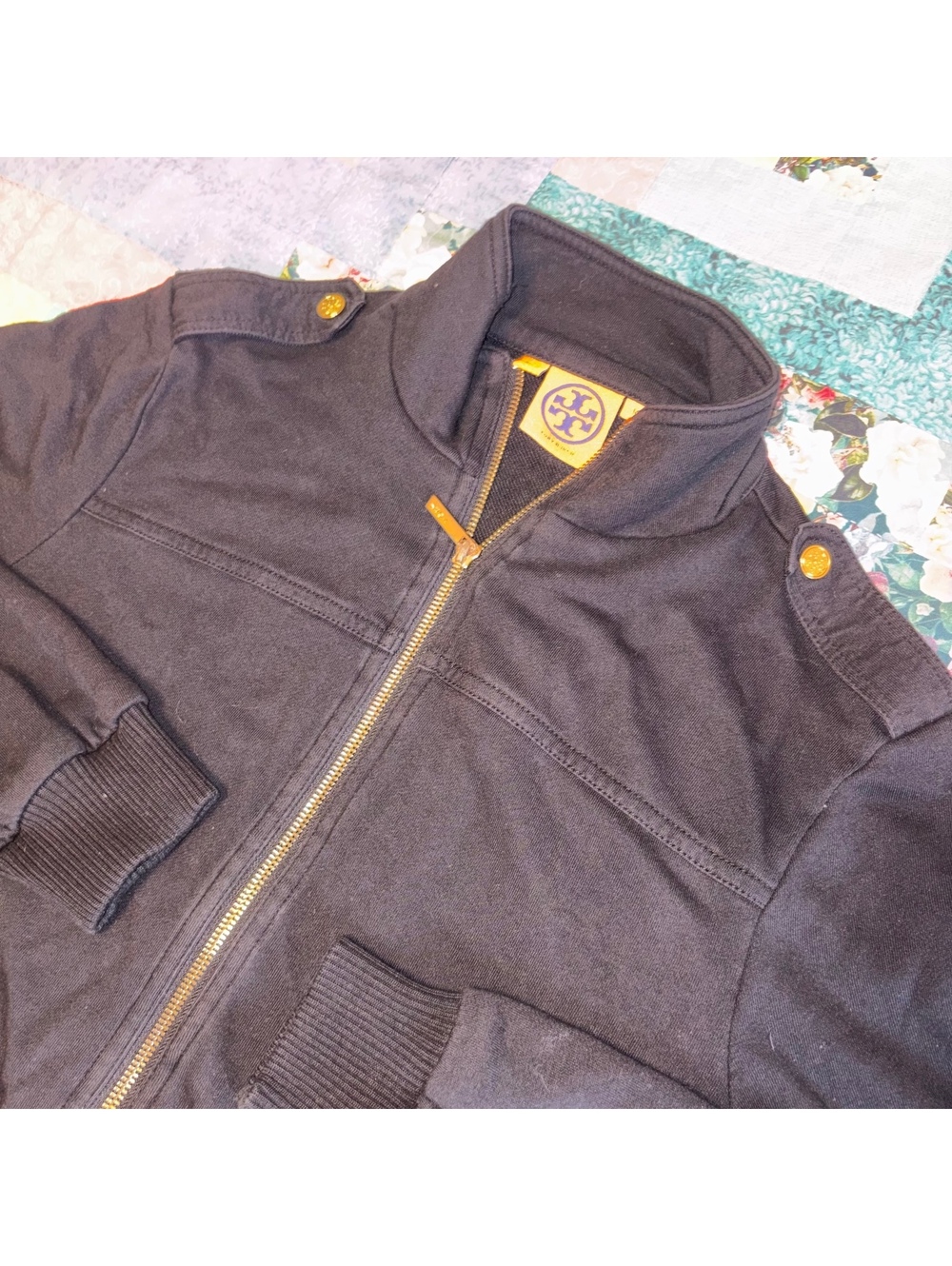 Tory Burch $190 Black Zip-Up Jacket with Gold Button Details, Woman’s  Size M - Picture 4 of 9